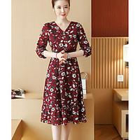 womens going out casualdaily sheath dress print v neck midi long sleev ...