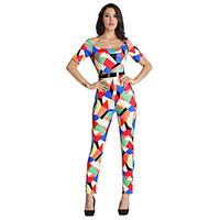 Women\'s Petite Slim Jumpsuits, Going out / Casual/Daily / Holiday Sexy / Simple / Street chic Geometric / Rainbow / Check Boat NeckShort