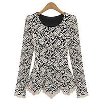 womens lace round neck laceruffle shirt lacepolyester long sleeve