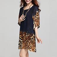 Women\'s Flare Sleeve Print Loose Leopard Chiffon Dress