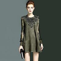 womens embroidery going out sophisticated loose dress solid round neck ...