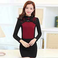 womens lace plus size going out street chic fall blouse patchwork crew ...