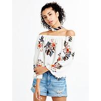 Women\'s Off The ShoulderChokerBoho Going out Casual/Daily Sexy Vintage Spring Fall T-shirtFloral Boat Neck Backless Off-The-Shoulder Long Sleeve