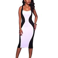 Women\'s Casual/Daily Club Sexy Street chic Criss-Cross Backless Bodycon DressColor Block Square Neck Knee-length Sleeveless Spring Summer High Rise