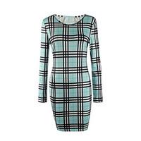 womens work vintage street chic bodycon dress plaid round neck mini lo ...