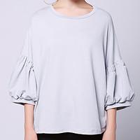 womens daily sweatshirt solid round neck inelastic bamboo carbon fiber ...