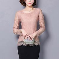 womens lace casualdaily sexy fall blouse solid round neck long sleeve  ...