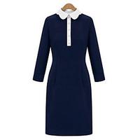 womens plus size sophisticated sheath dress patchwork shirt collar abo ...