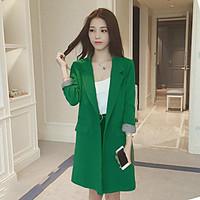 Women\'s Going out Casual/Daily Vintage Street chic Spring Blazer, Solid V Neck Long Sleeve Regular Rayon