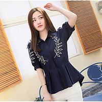 womens daily simple shirt solid botanical shirt collar short sleeve co ...