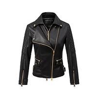 Women\'s Casual/Daily Simple Spring Leather Jacket, Solid Shirt Collar Half-Sleeve Short PU