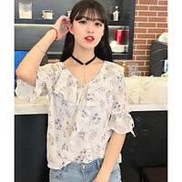 Women\'s Casual/Daily Simple Spring Summer Blouse, Floral V Neck Short Sleeve Others Thin