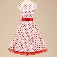 Women\'s Halter 50s Vintage Polka Dot Rockabilly Sleeveless Dress(Not Include Petticoat)