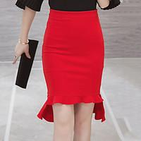 Women\'s Ruffle High Waist Ruffle Red / Black OL Style Bodycon Fishtail Skirts, Work / Street chic Above Knee