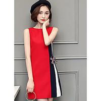 Women\'s Going out Shift Dress, Color Block Round Neck Above Knee Sleeveless Others Summer Mid Rise Micro-elastic Thin