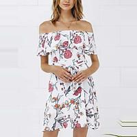 Women Going out Casual/Daily Sexy Vintage Sheath DressFloral Backless Layered Slim Boat Neck Above Knee Short Sleeve SummerHigh Rise