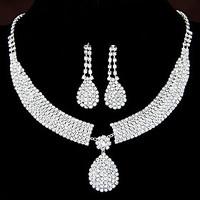 Women\'s Shiny Rhinestone Bridal Sets Bridal Accessories Water Droplets Pendant Necklace Earrings Set Wedding Party Gift