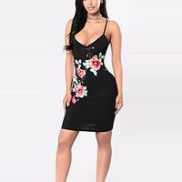 Women\'s Casual/Daily Party Club Sexy Vintage Street chic Bodycon DressFloral Embroidered Criss-Cross Backless GraceStrap Above Knee Sleeveless Spring