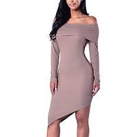 Women\'s Casual/Daily Party Club Sexy Simple Street chic Fashion Slim Backless Bodycon DressSolid Boat Neck Asymmetrical Long Sleeve Spring FallMid