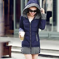 womens patchwork slim warm plus size padded coat street chic hooded lo ...