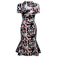 womens ruffle casualdaily formal party sexy vintage bodycon dress prin ...