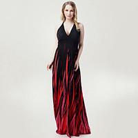 womens beach plus size swing dress print halter maxi sleeveless red po ...