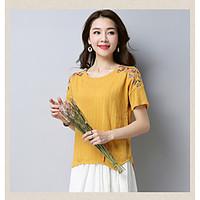 Women\'s Plus Size Simple T-shirt, Solid Round Neck Short Sleeve Cotton