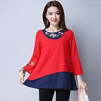 womens casualdaily simple blouse color block round neck long sleeve co ...