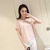 womens daily casual cute blouse solid round neck short sleeve cotton