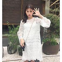 womens going out loose dress solid round neck knee length long sleeve  ...