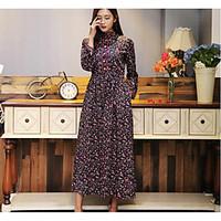 Women\'s Casual/Daily Vintage Swing Dress, Floral Stand Maxi Long Sleeve Others Spring Summer Mid Rise Micro-elastic Medium