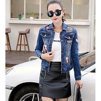 womens casualdaily simple spring summer denim jacket solid shirt colla ...