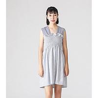womens going out a line dress check u neck above knee short sleeve cot ...