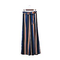 Women\'s Mid Rise Micro-elastic Wide Leg Pants, Boho Wide Leg Striped Color Block