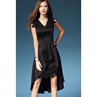 womens party cute sophisticated a line sheath dress solid v neck asymm ...