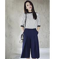 womens casualdaily simple summer blouse pant suits striped crew neck l ...