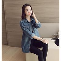 womens casualdaily simple spring denim jacket solid shirt collar long  ...