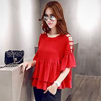 womens casualdaily cute t shirt solid round neck length sleeve cotton