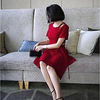 womens casualdaily simple a line dress solid round neck above knee sho ...