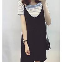 Women\'s Casual/Daily Simple Summer T-shirt Dress Suits, Solid Round Neck Short Sleeve Micro-elastic