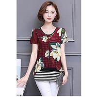 Women\'s Casual/Daily Sophisticated Summer Blouse, Print Round Neck Short Sleeve Rayon Thin