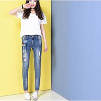 womens high rise micro elastic jeans pants street chic straight solid