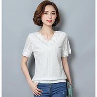 womens going out simple blouse solid v neck short sleeve cotton