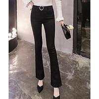 womens mid rise micro elastic chinos pants simple bootcut solid