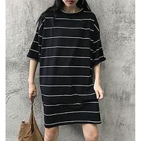 womens going out street chic t shirt striped round neck length sleeve  ...