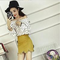 womens casualdaily street chic fall shirt skirt suits polka dot strapl ...