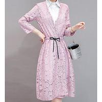 Women\'s Casual/Daily Sheath Dress, Solid V Neck Knee-length ¾ Sleeve Rayon Spring Summer Mid Rise Micro-elastic Medium