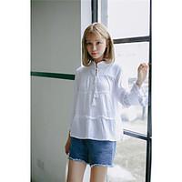 womens casualdaily simple shirt solid stand long sleeve cotton