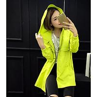 womens daily casual springfall trench coat solid hooded long sleeve lo ...