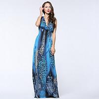 Women\'s Plus Size Boho Swing Dress, Print Deep V Maxi Sleeveless Polyester Spandex Summer High Rise Micro-elastic Medium